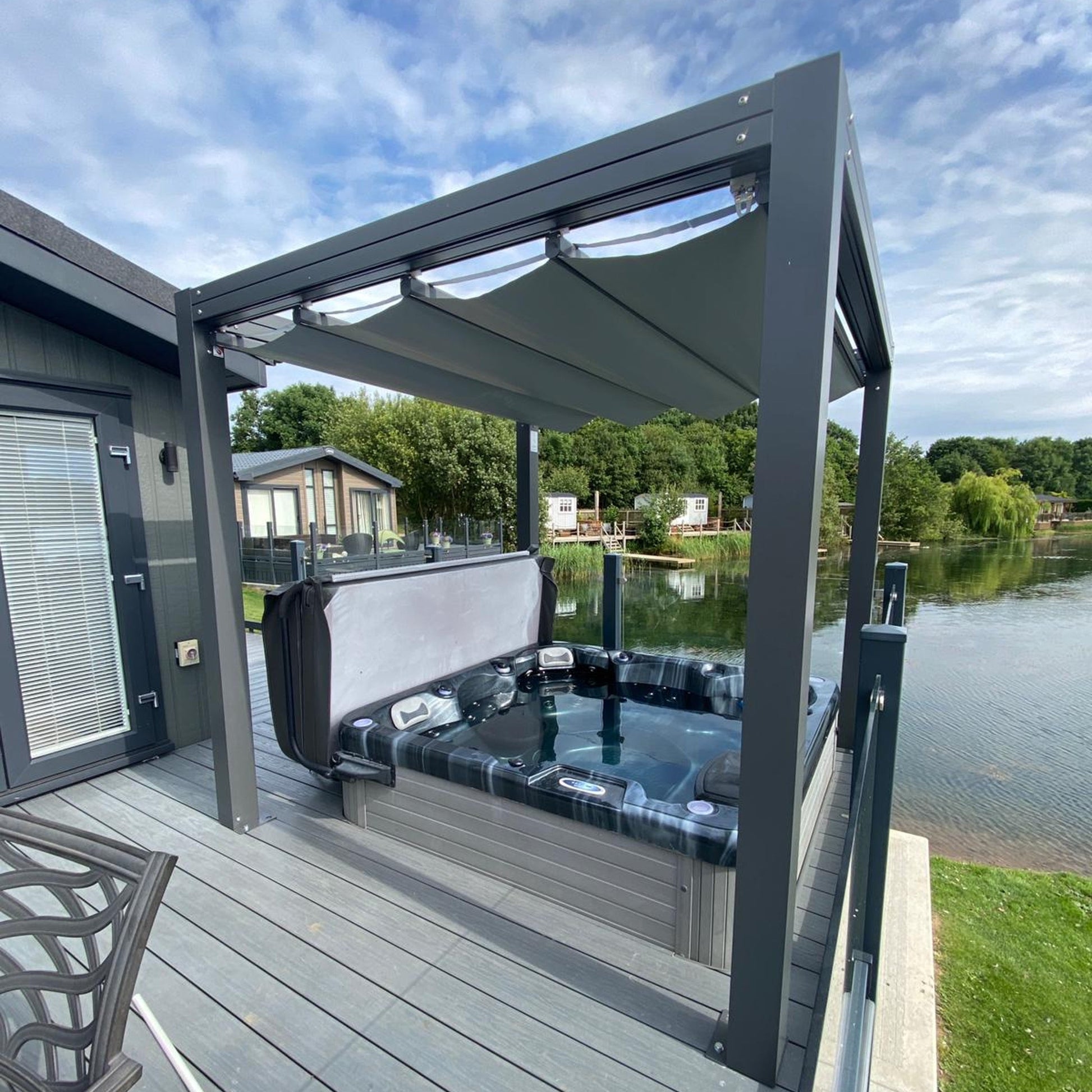  Bespoke Velarium Metal Hot Tub Gazebo With Waterproof Retracting Canopy Roof