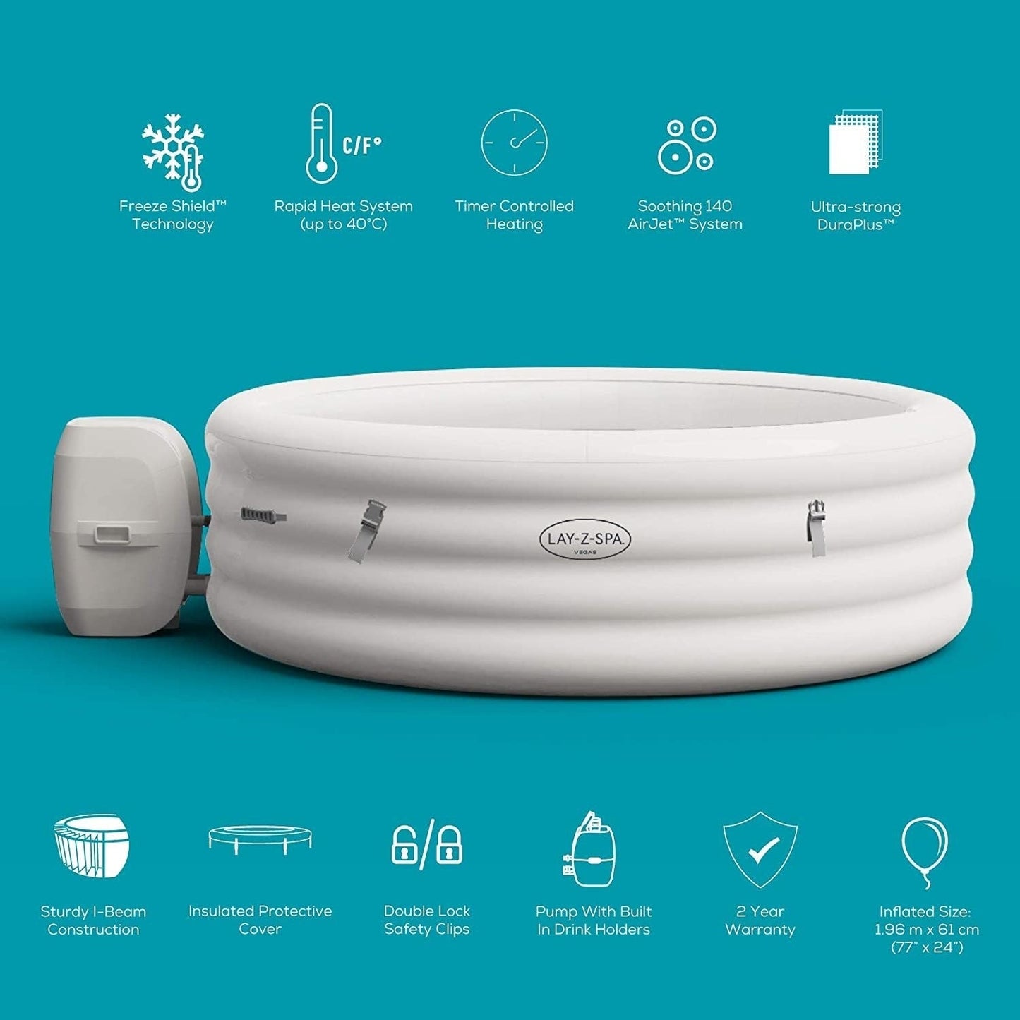 Lay-z Spa Lay-Z-Spa® AirJet Vegas - 6 Person Inflatable Hot Tub