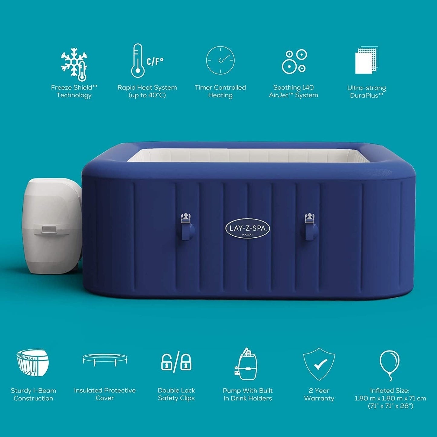 Lay-z Spa Lay-Z-Spa® AirJet Hawaii - 6 Person Inflatable Hot Tub