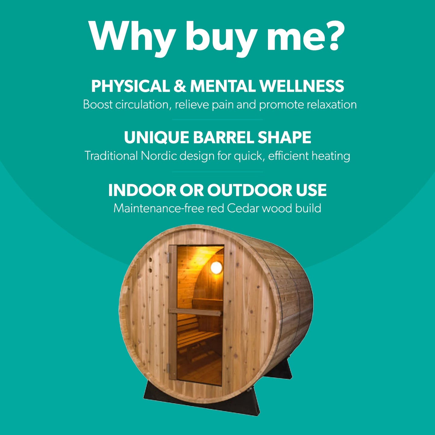  Deluxe 185 - 4 To 5 Person Indoor/Outdoor Barrel Sauna