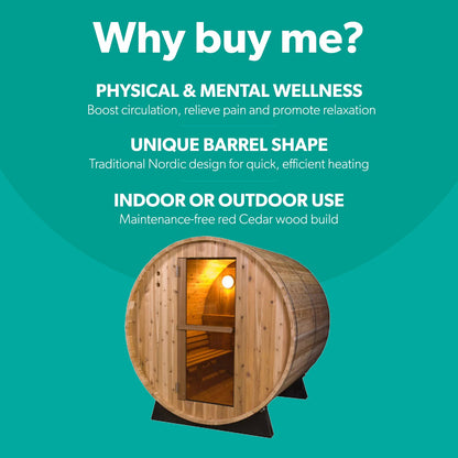  Deluxe 185 - 4 To 5 Person Indoor/Outdoor Barrel Sauna