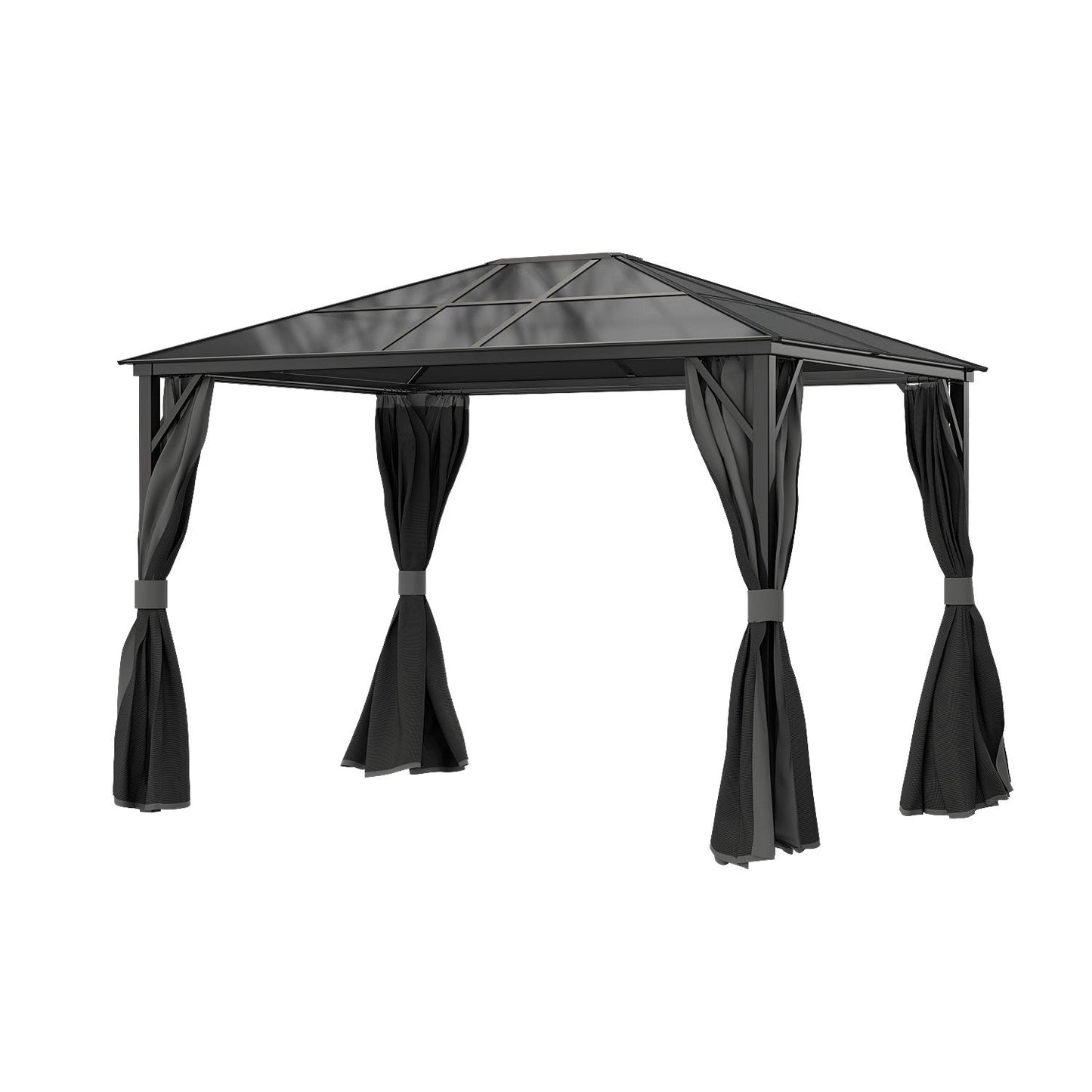  Fortrose 3x4m Black Metal Garden Gazebo With Grey Roof And Sides