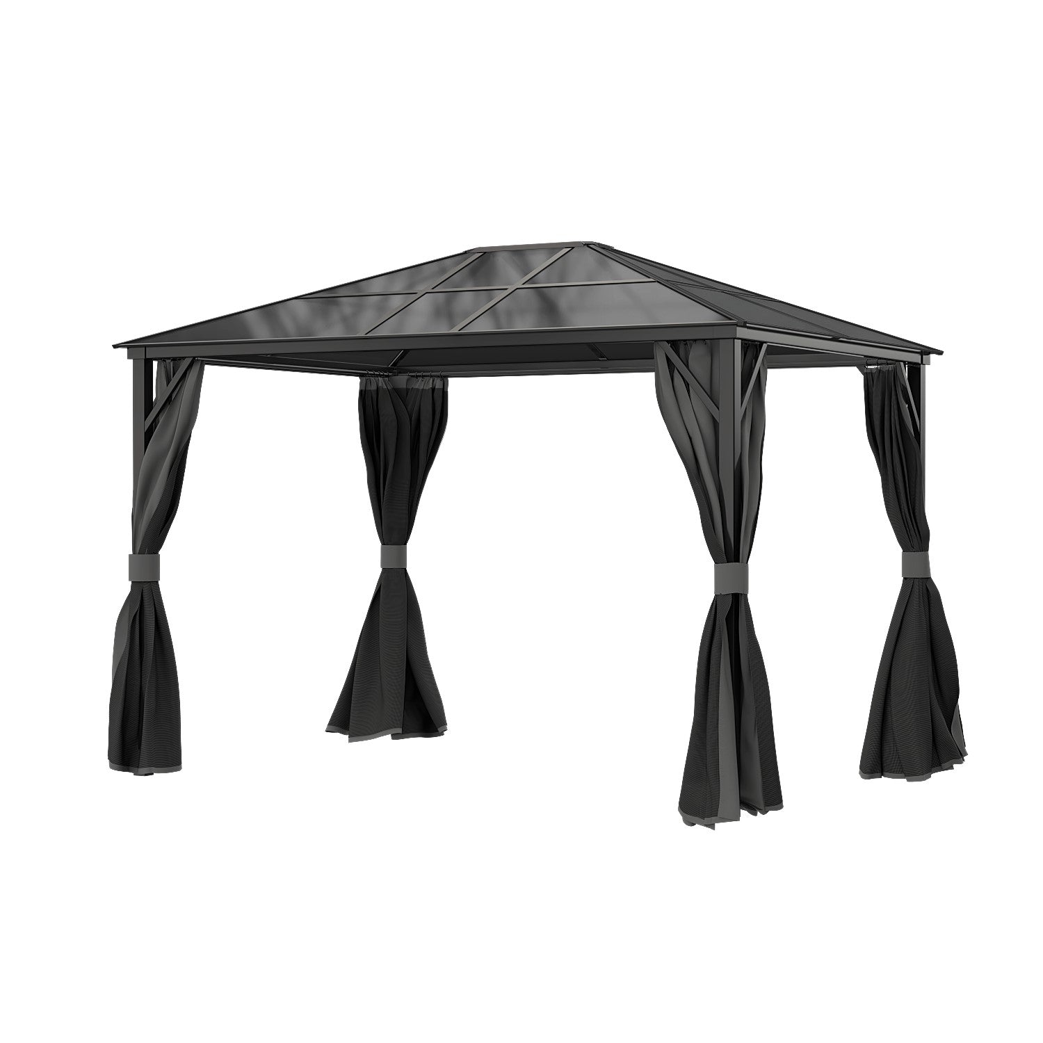  Fortrose 3x4m Black Metal Garden Gazebo With Grey Roof And Sides