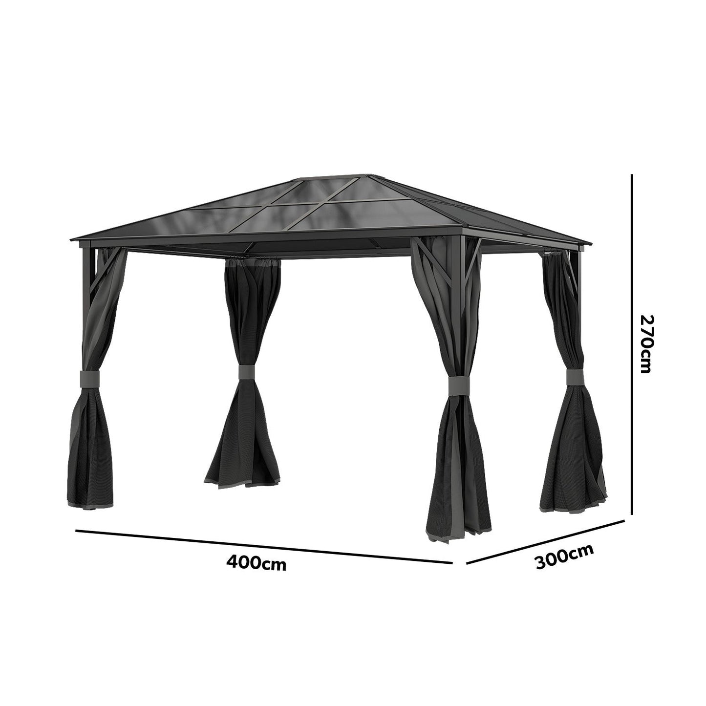  Fortrose 3x4m Black Metal Garden Gazebo With Grey Roof And Sides