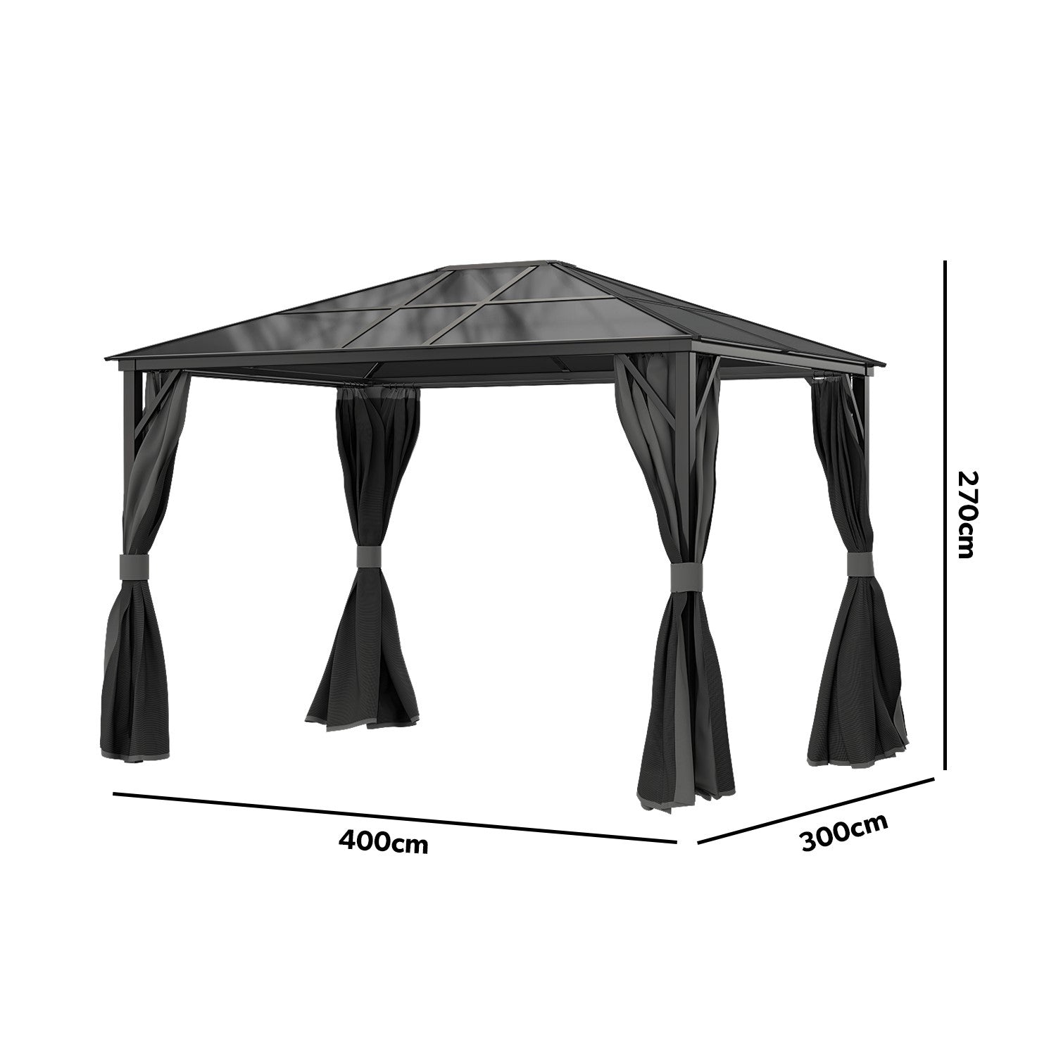  Fortrose 3x4m Black Metal Garden Gazebo With Grey Roof And Sides