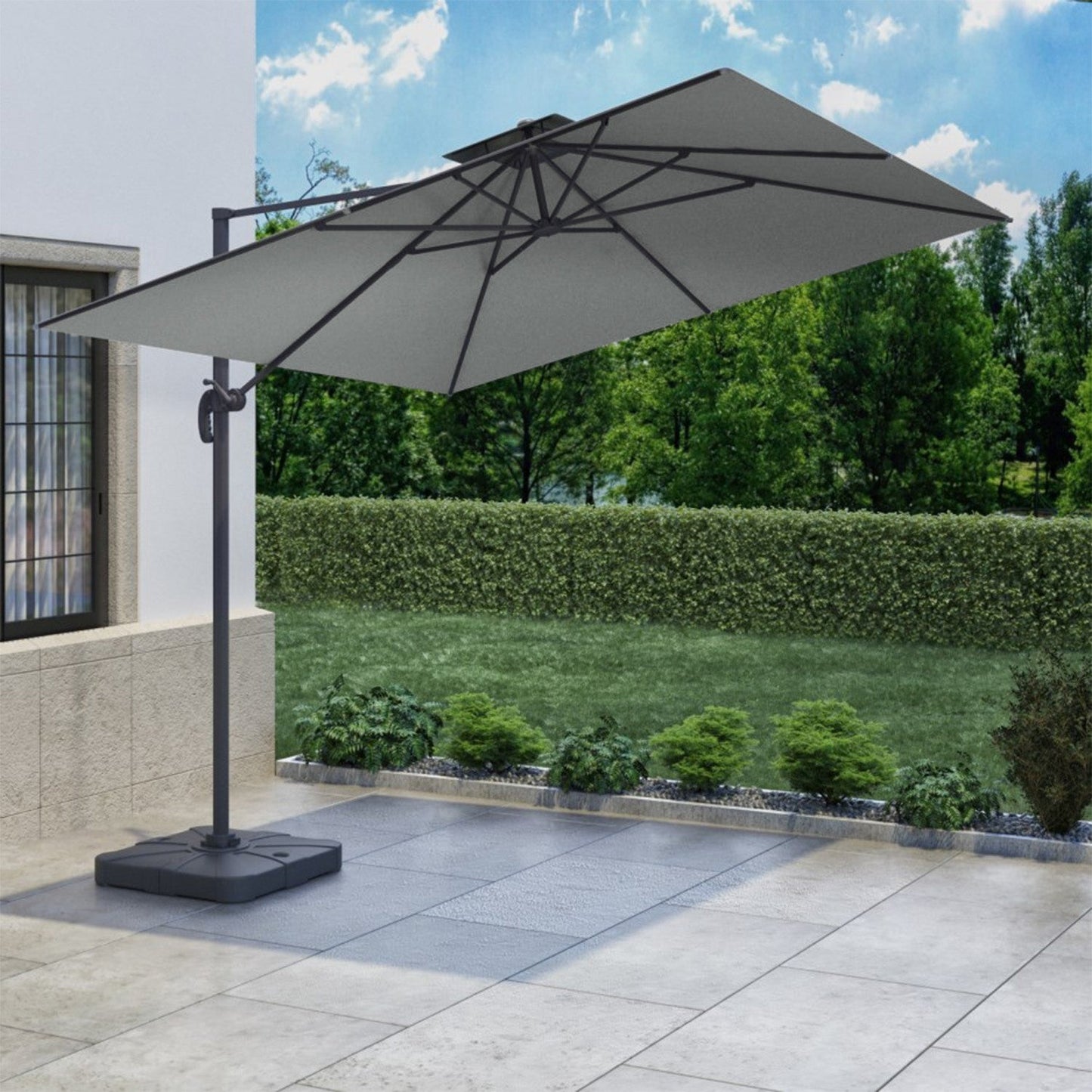  Como 3x3m Grey Square Cantilever Garden Parasol With Base And Cover