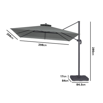  Como 3x3m Grey Square Cantilever Garden Parasol With Base And Cover