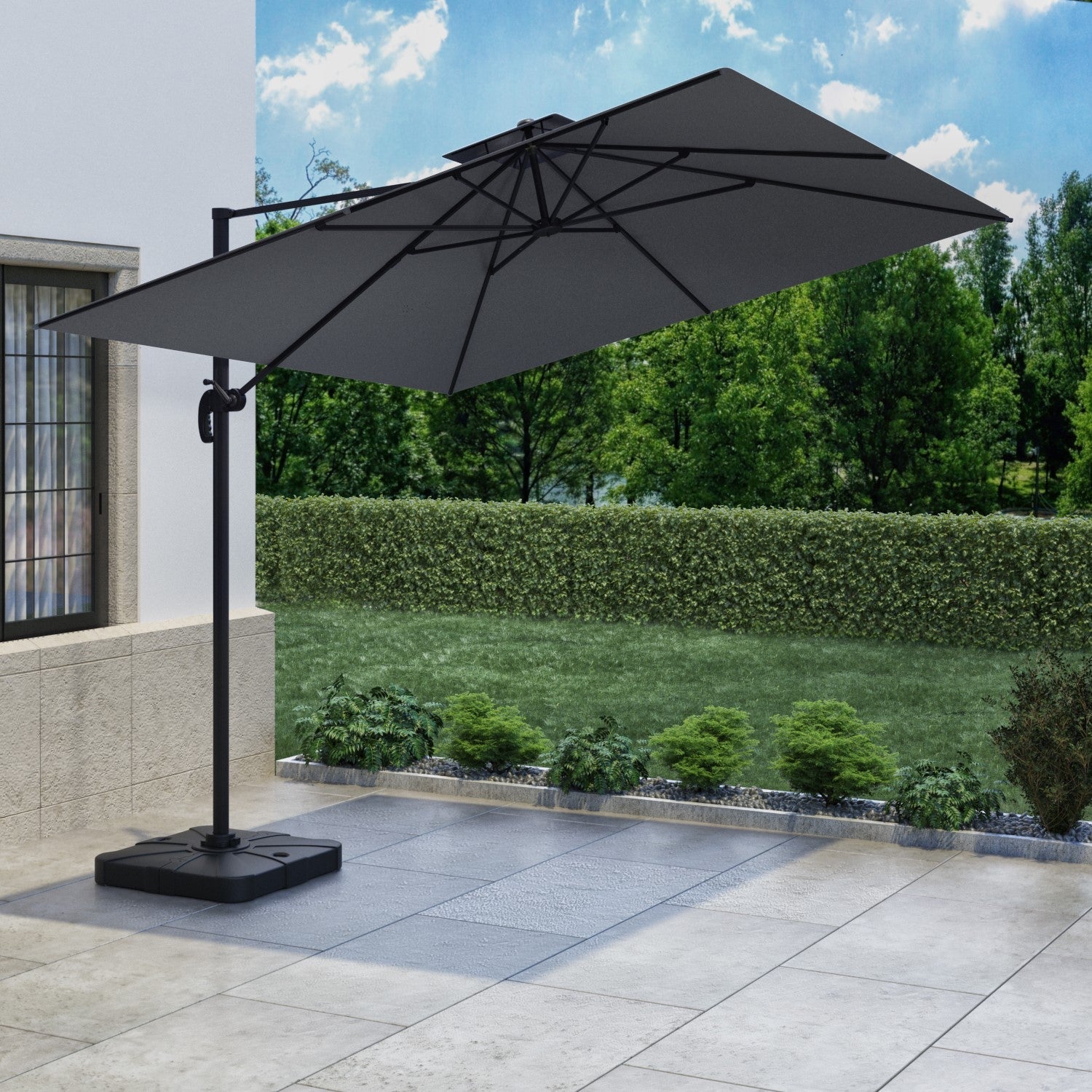  Como 3x3m Dark Grey Square Cantilever Garden Parasol With Base And Cover