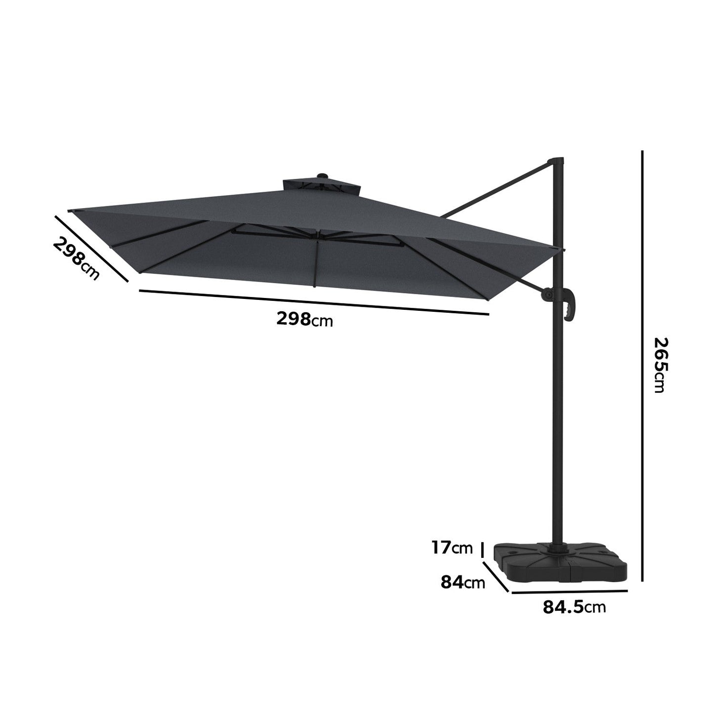  Como 3x3m Dark Grey Square Cantilever Garden Parasol With Base And Cover