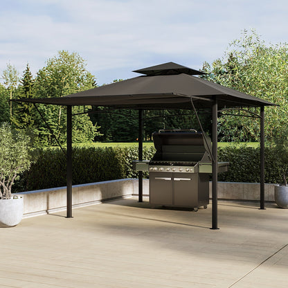  Fortrose 3x3m Black Metal BBQ Shelter Gazebo With Grey Canopy Roof And Retractable Side