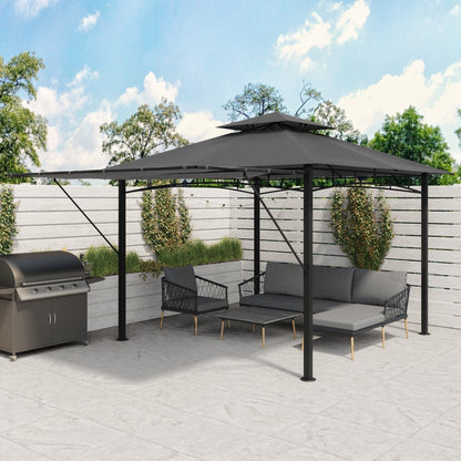  Fortrose 3x3m Black Metal BBQ Shelter Gazebo With Grey Canopy Roof And Retractable Side