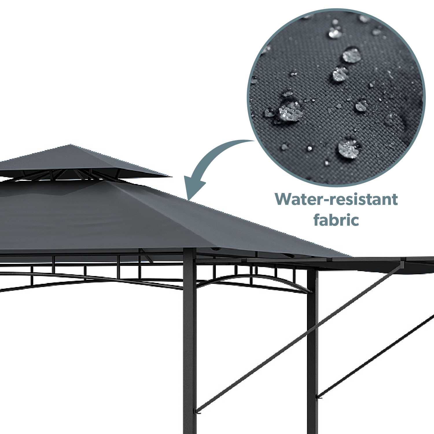  Fortrose 3x3m Black Metal BBQ Shelter Gazebo With Grey Canopy Roof And Retractable Side