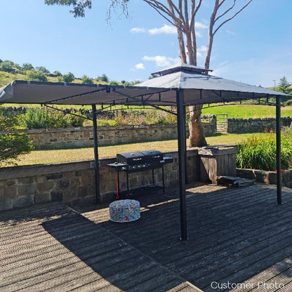  Fortrose 3x3m Black Metal BBQ Shelter Gazebo With Grey Canopy Roof And Retractable Side