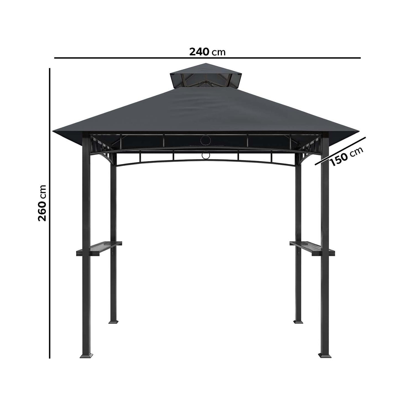  Fortrose 1.5x2.4m Black Metal BBQ Shelter Gazebo With Grey Canopy Roof