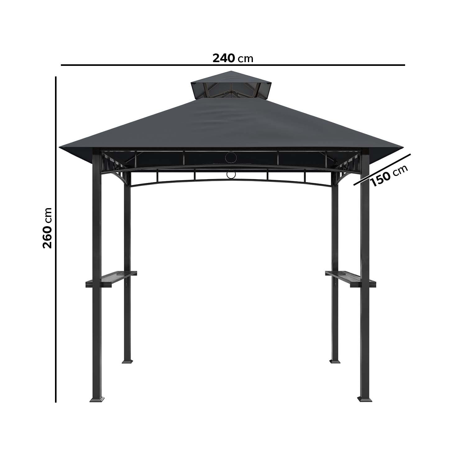 Fortrose 1.5x2.4m Black Metal BBQ Shelter Gazebo With Grey Canopy Roof