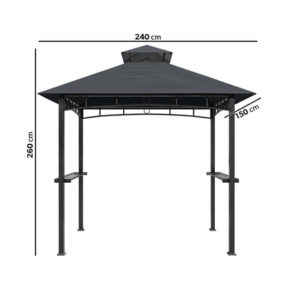  Fortrose 1.5x2.4m Black Metal BBQ Shelter Gazebo With Grey Canopy Roof