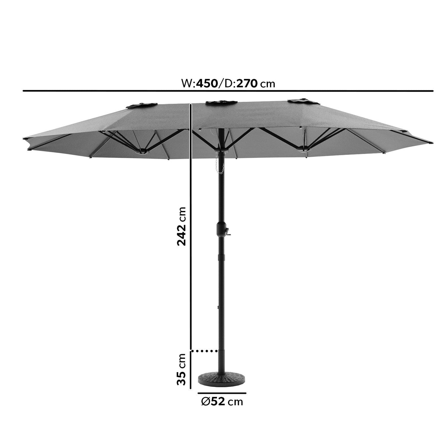  Como 2.7x4.5m Large Double Sided Grey Garden Parasol With Base And Cover