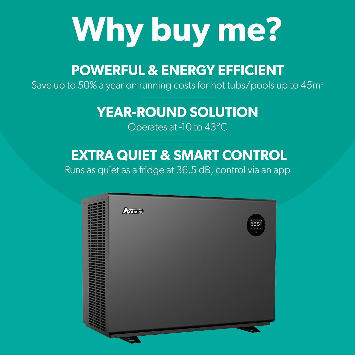  Aquark® Mr Silence 9kW Air Source Heat Pump For Hot Tub/Swim Spa/Pool