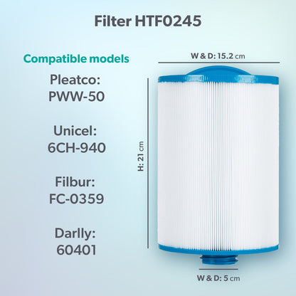  HTF0245/PWW50 50sq Ft Hot Tub Filter - Jacuzzi Lodge S & L, Paradise, Retreat, Look, Mist & Haze