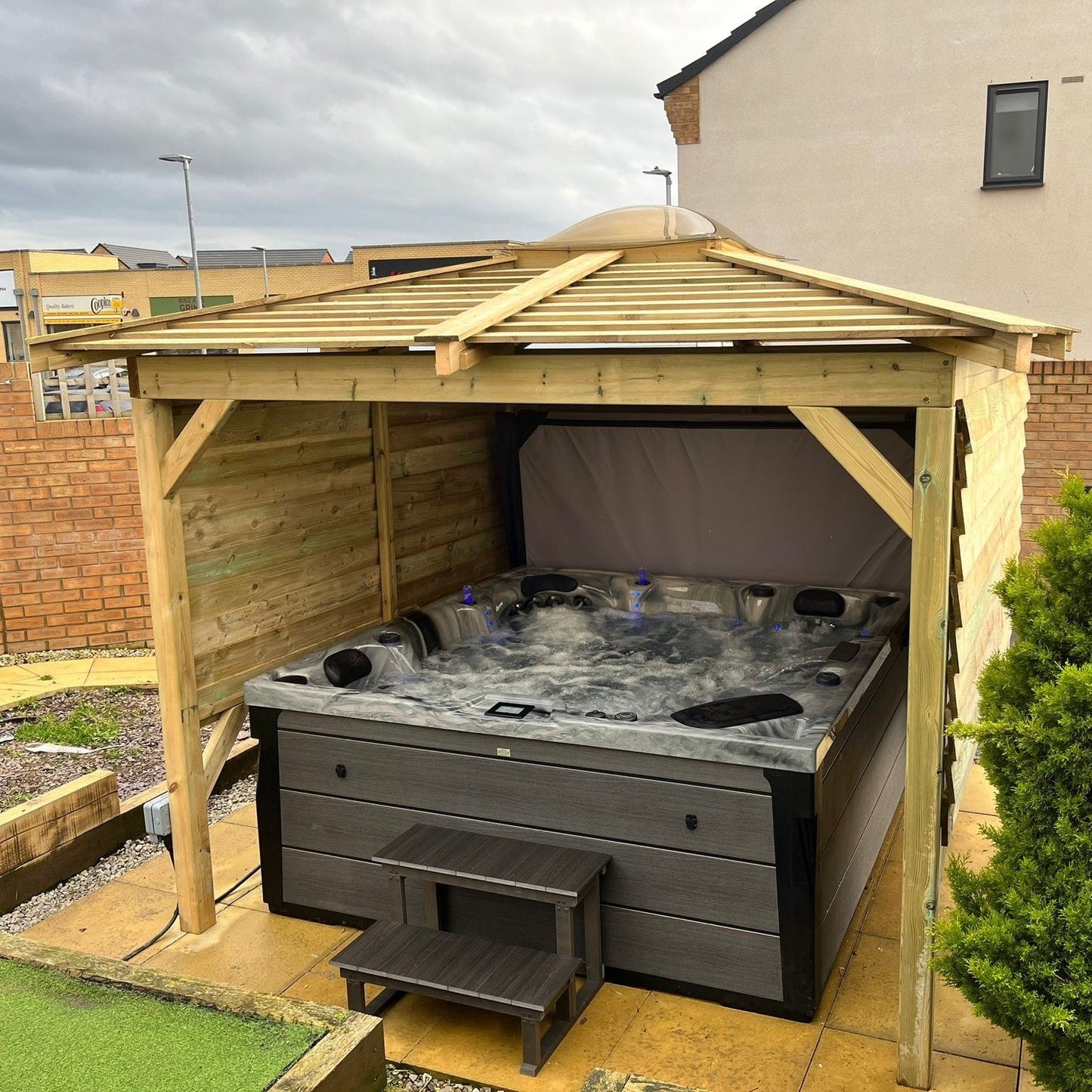  Brentano Wooden Hot Tub Gazebo With Tinted Dome Roof